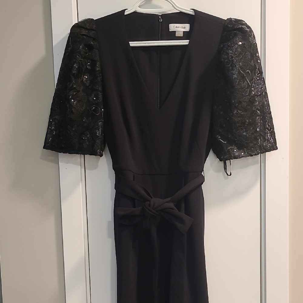 Calvin Klein Black Pant Jumpsuit with Sequins Sleeves 🖤🌴